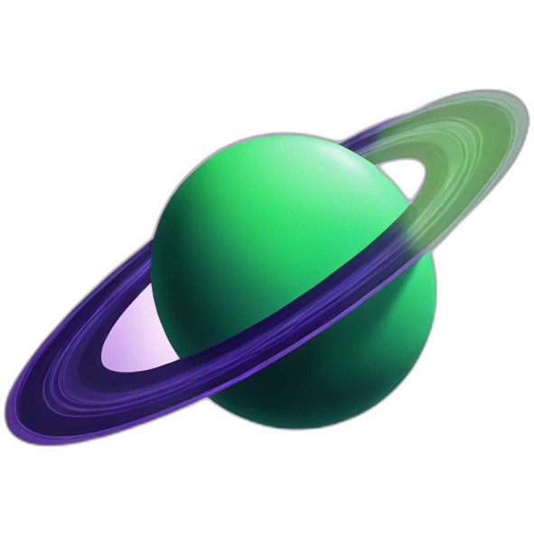 green planet with purple saturn rings and white moon emoji