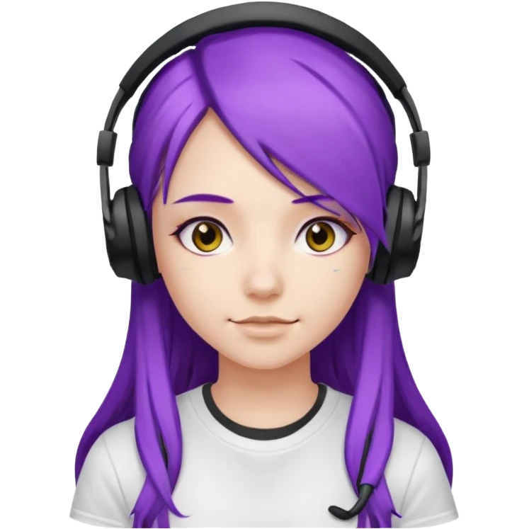 Gamer Girl with black Headset + long Purple Hair, white T-shirt emoji