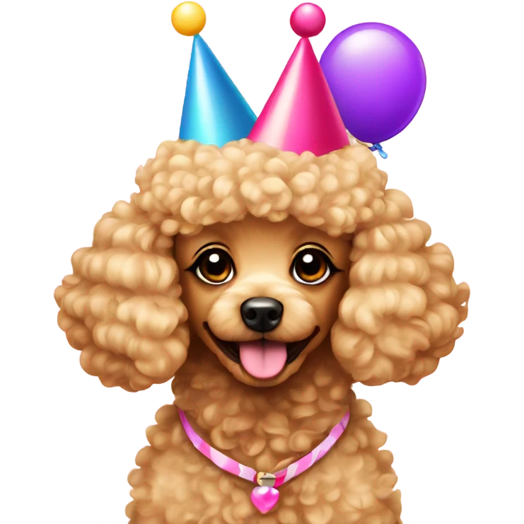 Blonde toypoodle with birthdayhat emoji