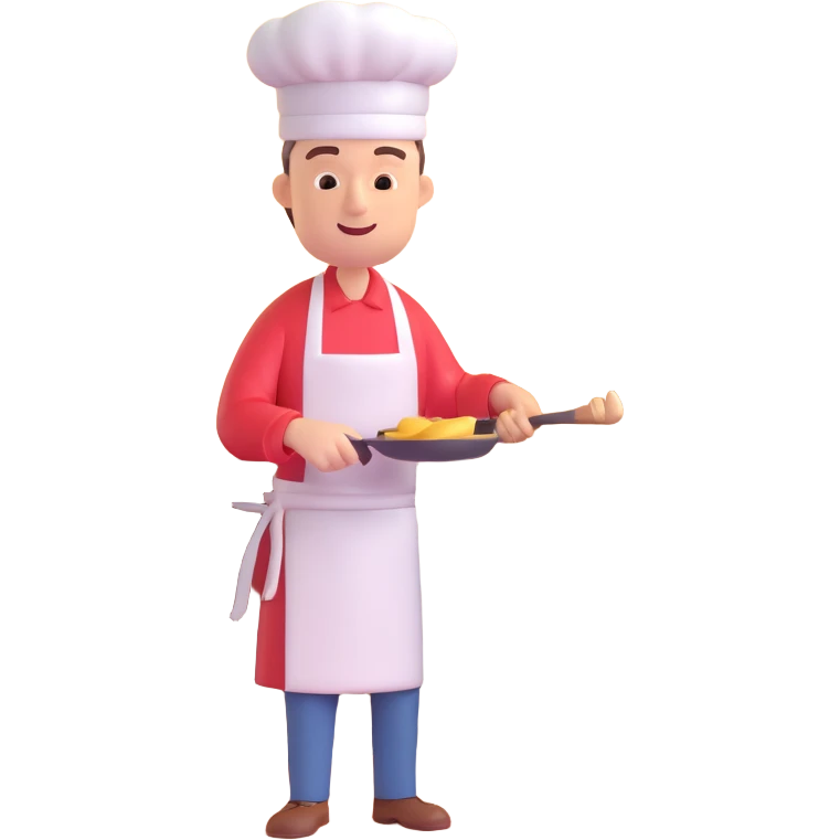 3D style of a man cooking in a kitchen with a modern feel emoji
