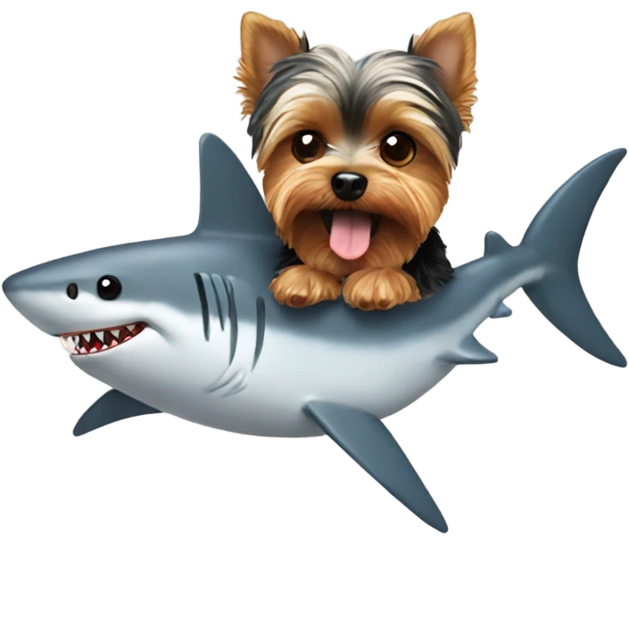 Yorkie eating a shark emoji