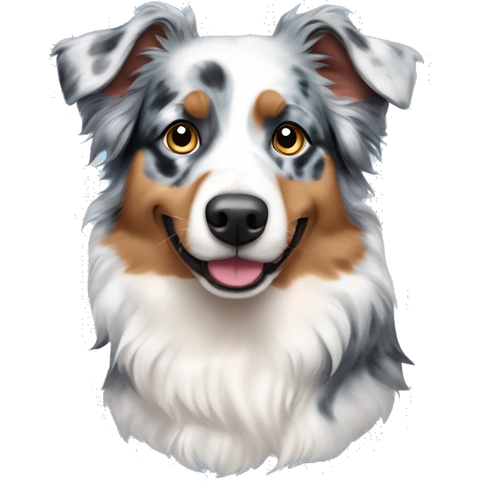 Blue Merle Australian shepherd with heterochromia and blue bow on top of her head emoji