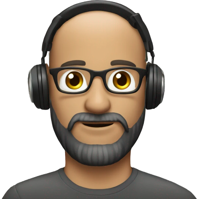 man selfie stick camera headphones beard emoji