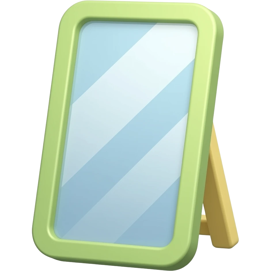 green and yellow a cute long square standing mirror with soft frame, girly aesthetic, pastel tones, 3D render inspired by Barbie colour palette emoji