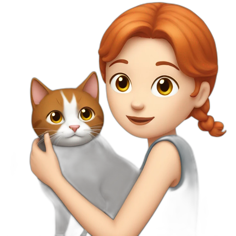 Red hair girl petting her gray cat emoji