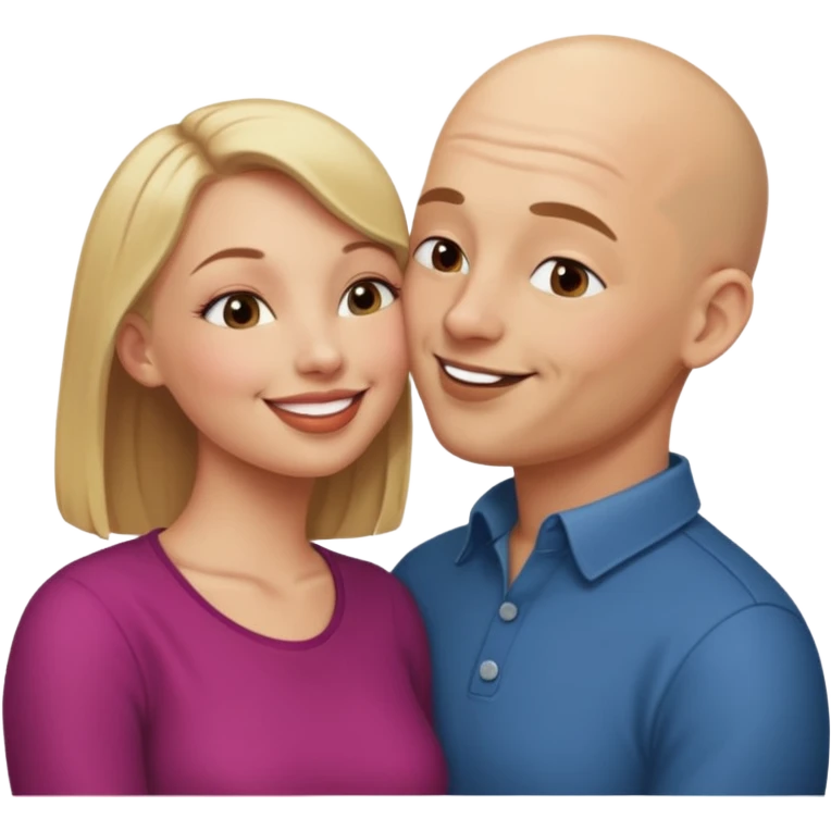 Bald man kissing dark blonde woman emoji
