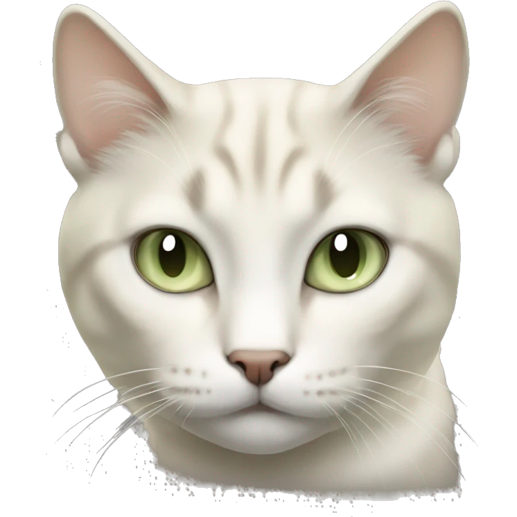 beige, dark/grey, white cat with really pale green eyes  emoji