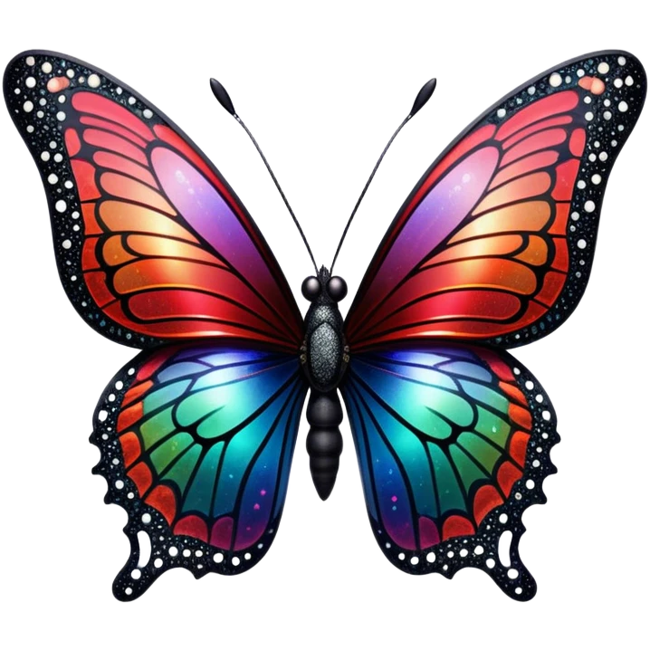 sparkly black and red glittery iridescent rainbow transparent butterfly with detailed intricate patterns emoji