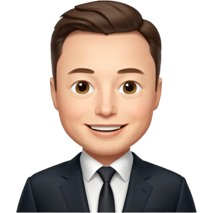Elon Musk's face in iOS memoji style, smiling expression emoji