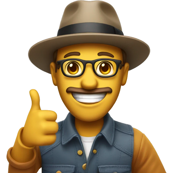 a designer with a hat doing a thumbs up and smiling wide emoji