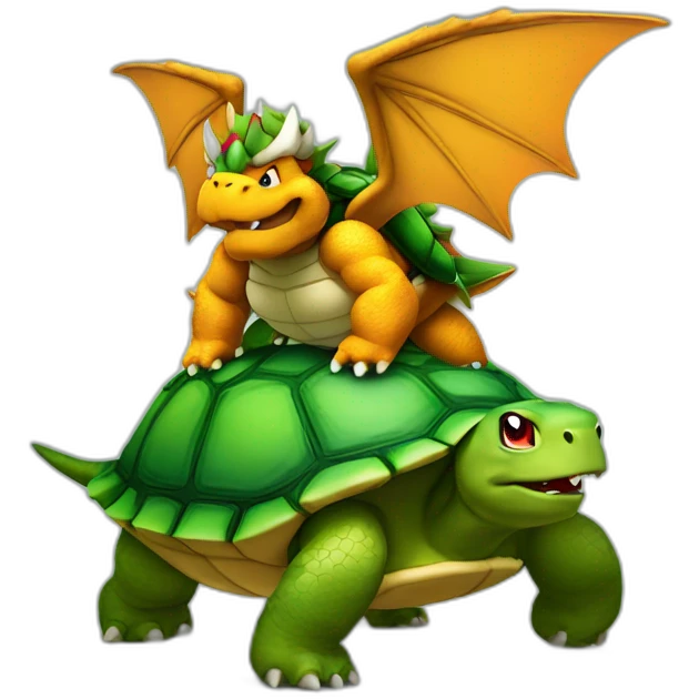 Bowser with wings flying on a turtle's back emoji