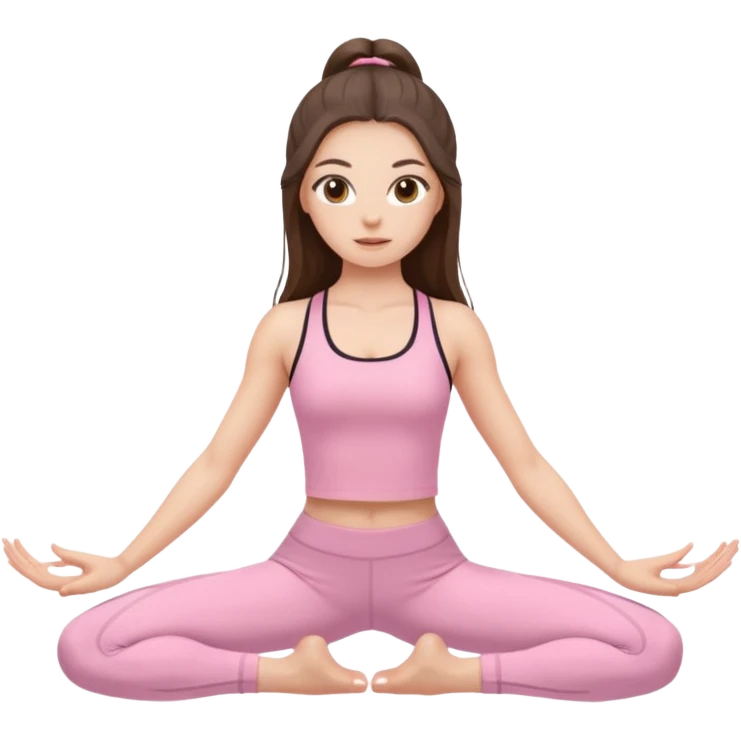 white brunette girl long hair with hazel eyes in light pink workout clothes doing the middle splits emoji