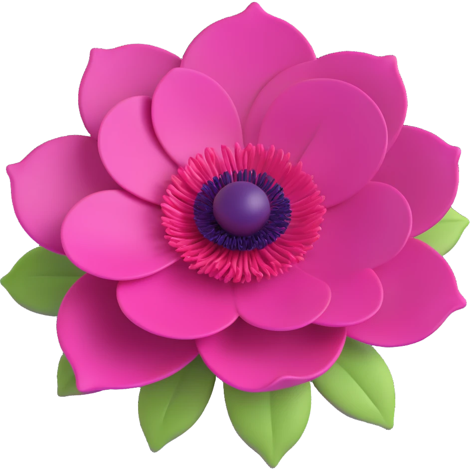 minimal 3D gothic anemone with pink center, simple and dark emoji