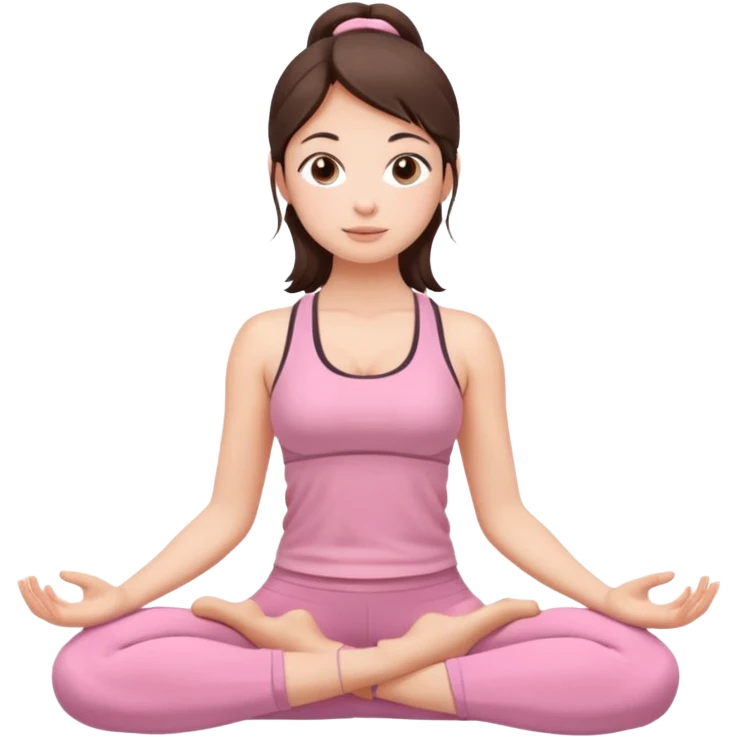 brunette yoga girl in light pink clothes, sitting cross-legged emoji