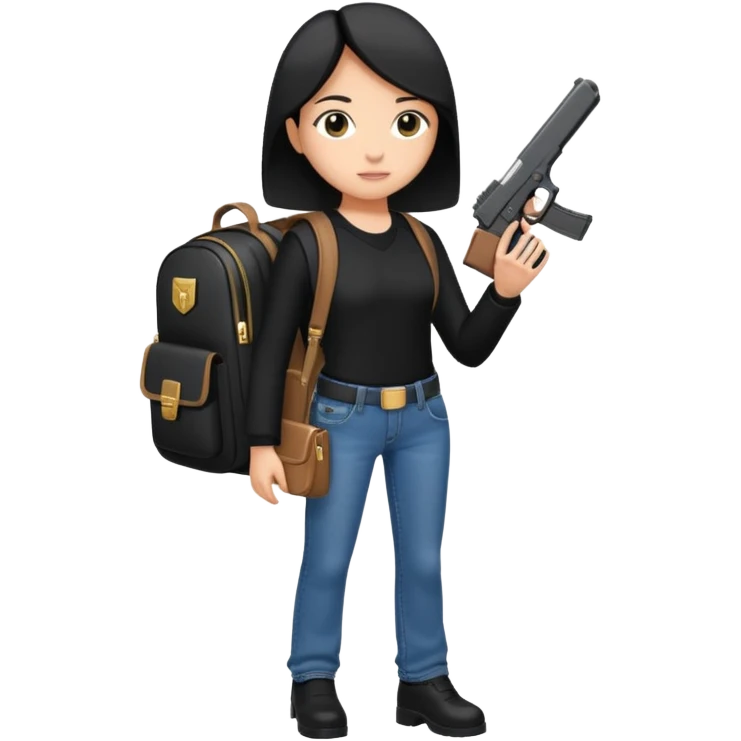 YN in black outfit, designer bookbag, Glock with long magazine, designer jeans emoji