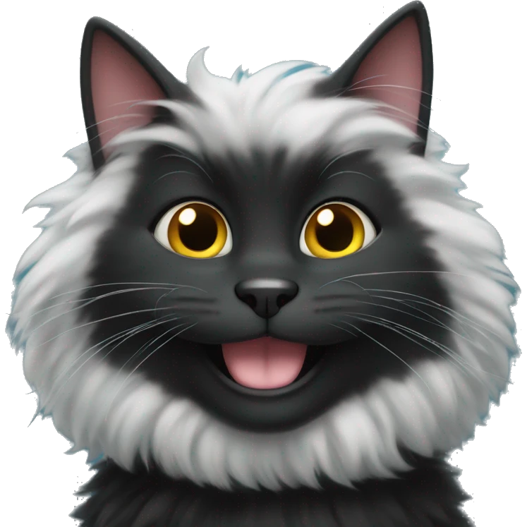 fluffy black cat smiling emoji