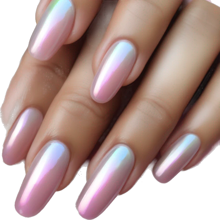 Long oval iridescent pink french manicure emoji