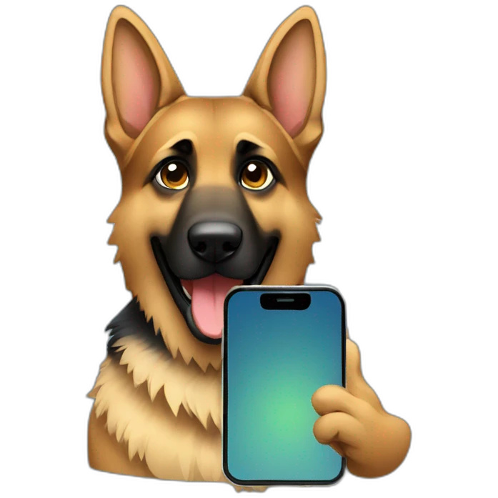 German shepherd holding phone emoji