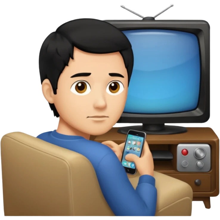 light black hair man watching TV emoji