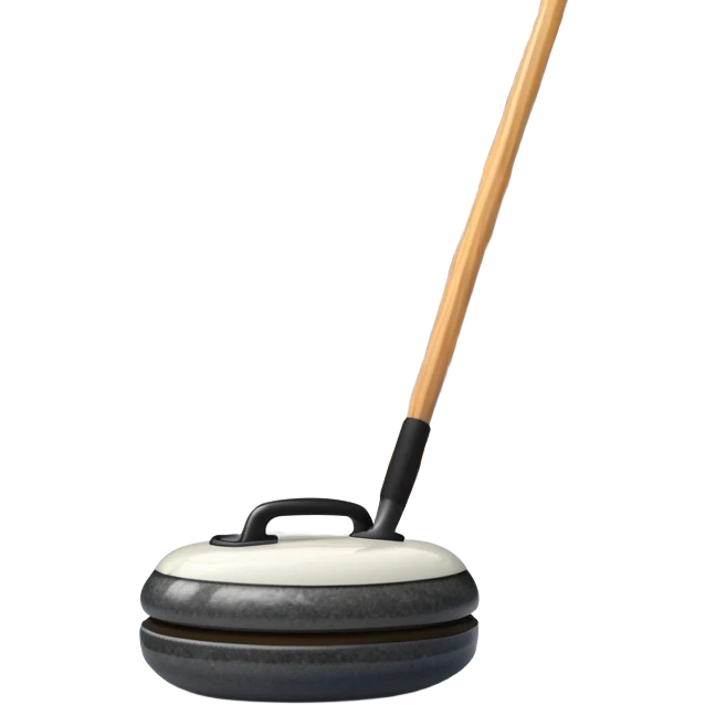 An icon showing a close-up of a curling stone sliding across the ice with a broom beside it. The scene is set in a brightly lit stadium, with detailed spectator stands in the background. Transparent background highlights the focus, skill, and atmosphere of the curling sport. emoji