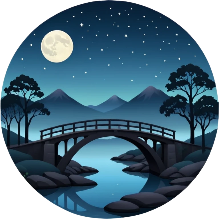 night time landscape with a bridge and moon emoji