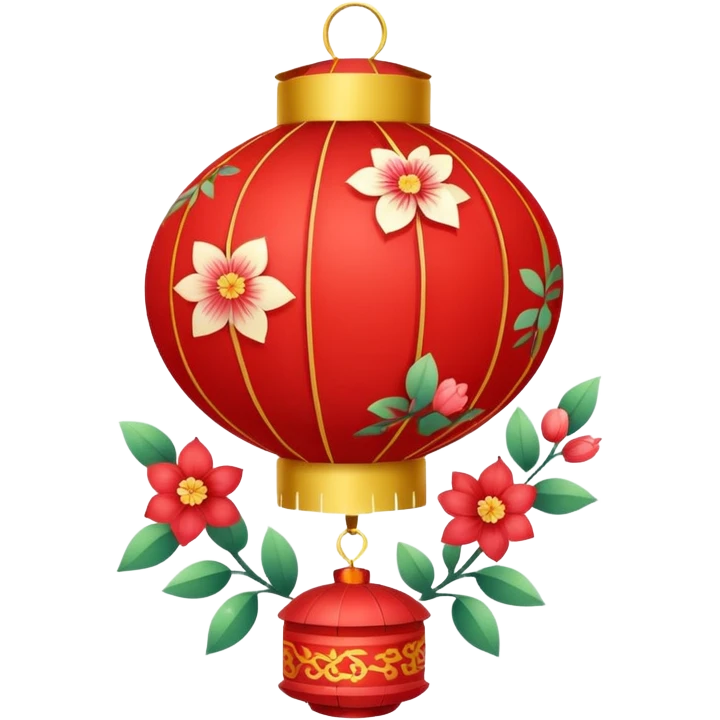 kawaii cute chinese red lantern with floral decoratons emoji