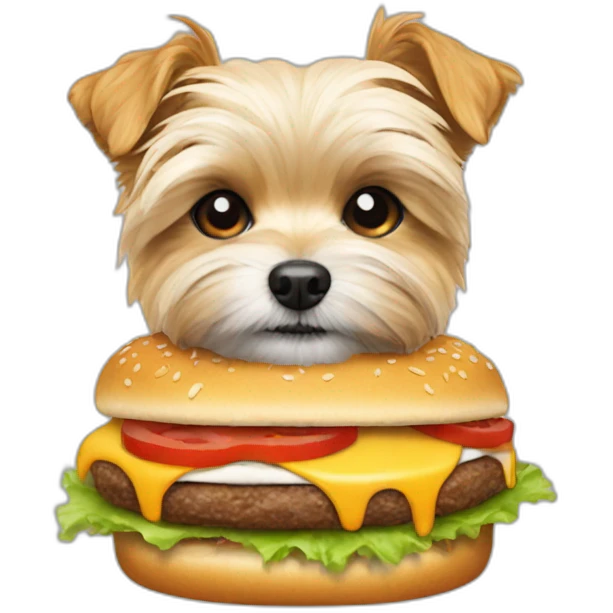 morkie eating a burger emoji