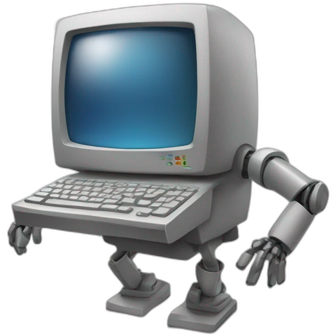 Anthropomorphic computer with arms and legs doing something random emoji