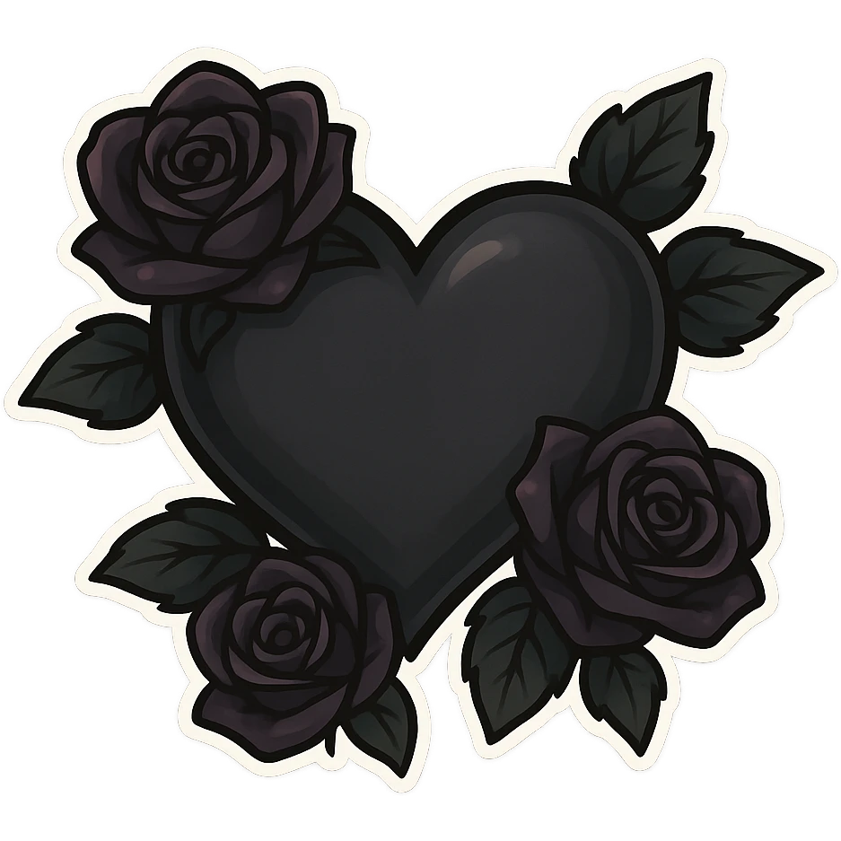 gothic heart with dark roses, remove background emoji