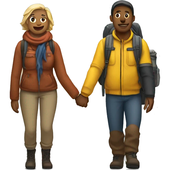 Mountaineers couple holding hands in back  emoji
