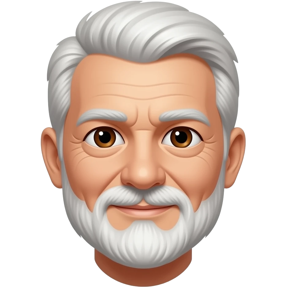 77 year old man with white short hair and brown eyes and white shorter bread emoji