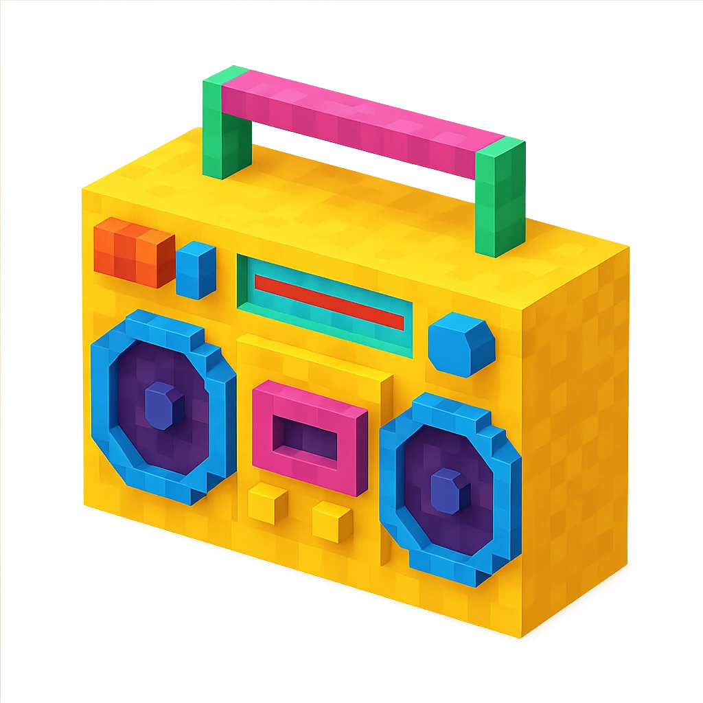 retro boombox with detailed buttons, cassette player, and large speakers emoji