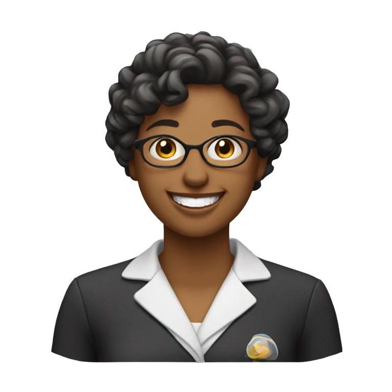 profesora con rizos y sonriendo emoji