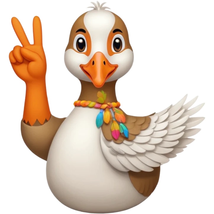 a goose with a hand sign of a peace sign emoji