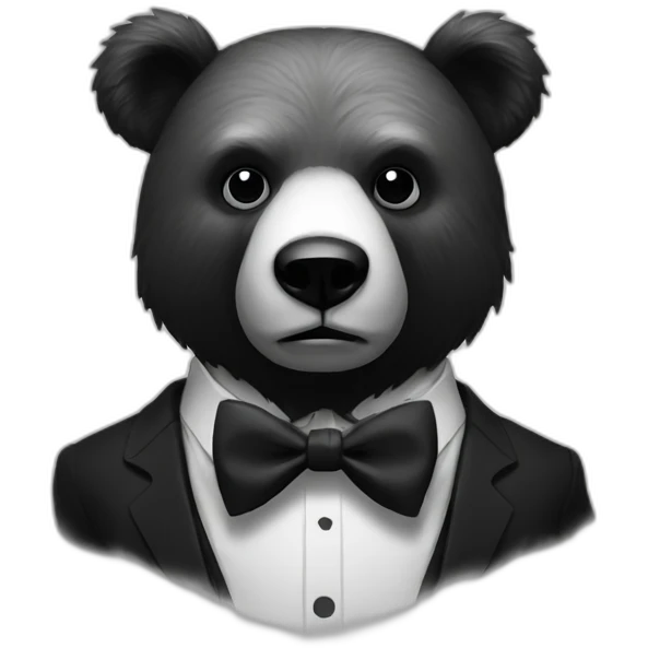 Scary Bear with bowtie, creepy, black and white emoji
