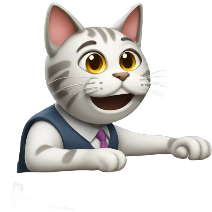 Dizzy cat working at a desk emoji