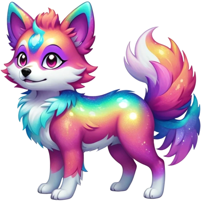 Vibrant multicolored Falvie-Fionbri-creature-sparkle-dog-fursona, full body emoji