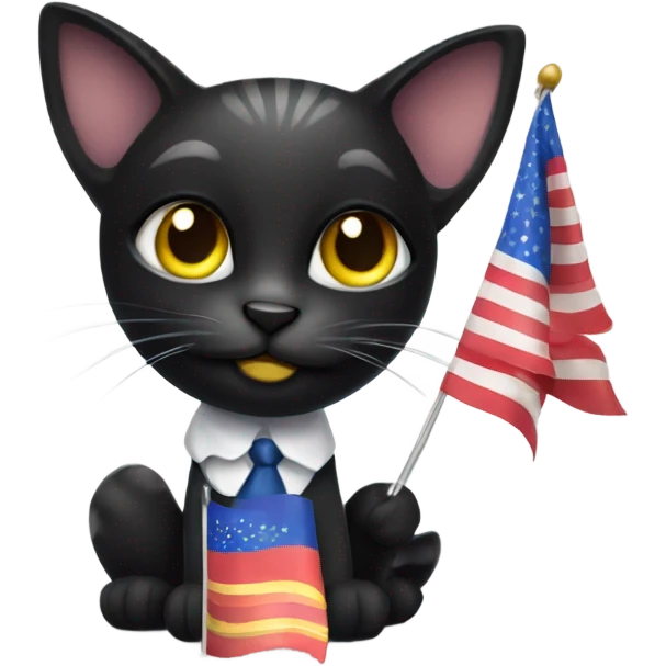 Black Cat with one good eye waving a flag that says “happy birthday Isaac” emoji
