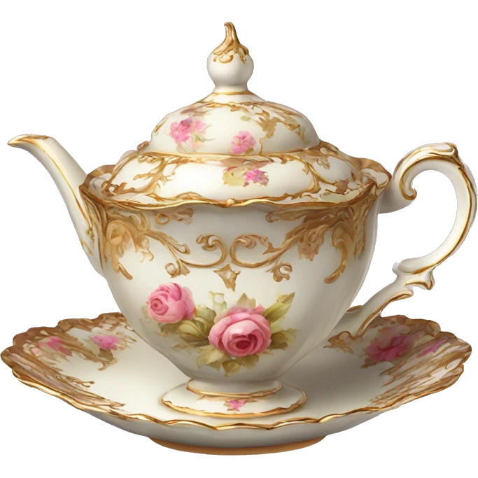 vintage highly detailed rococo tea cup and pot emoji
