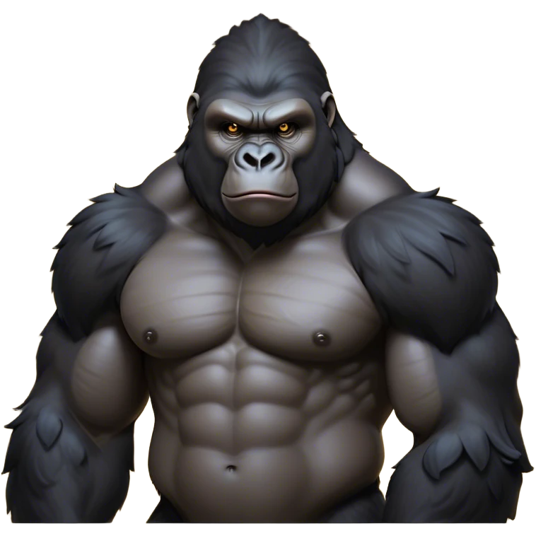 Cinematic Noble Gorilla Portrait Emoji, Poised and commanding, with a massive, muscular build cloaked in dense, rich fur and deep, soulful eyes, Simplified yet sharp and sophisticated features, highly detailed, glowing with a soft, dignified jungle glow, high shine, intelligent and formidable, stylized with an air of primate majesty, focused and authoritative, soft glowing outline, capturing the essence of a watchful guardian that feels as though it could step out of the screen with effortless authority! emoji