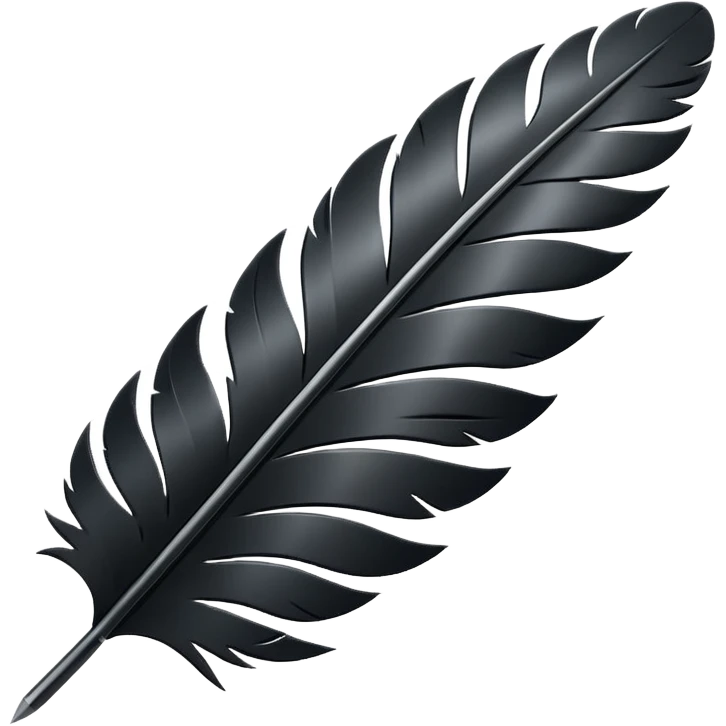 Emoji style, gothic feather made of layered black metal plates, sharp clean silhouette, industrial futuristic design, subtle metal texture, no glow, no neon, flat minimalist emoji, centered, transparent background emoji