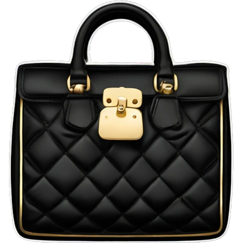 “Create a sticker of a black quilted Miu Miu bag with gold lettering emoji