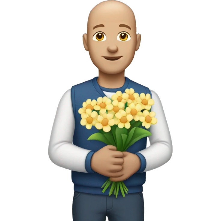 bald white man holding flowers emoji