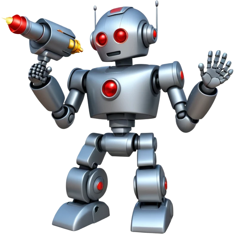 robot being hit with a red beam by a flying robot emoji