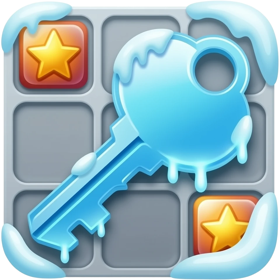 Frozen Key, tile icon, match-3 style, centered, no background, glossy, vibrant, mobile game asset emoji