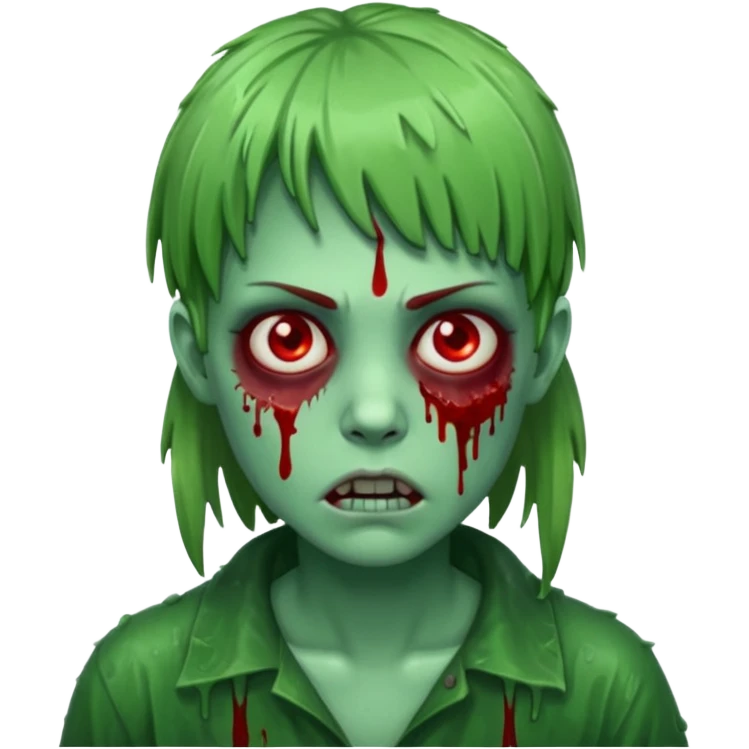 Zunbi na chuva cabelo de franjinha pele verde sangrenta emoji