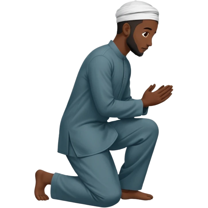 молящийся черный  мусульманин средних  в полный рост с боку на коленях emoji