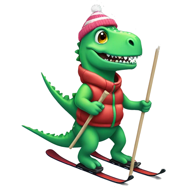 party dino skiing while holding poles emoji