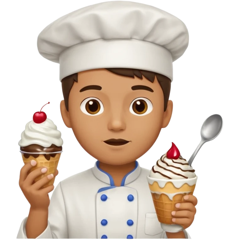 Young Male Chef eating sundae with spoon emoji