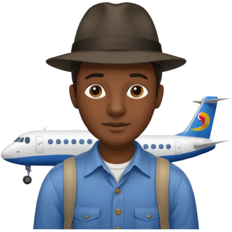 Visage homme créole réunionnais avec chapeau arrive avion emoji